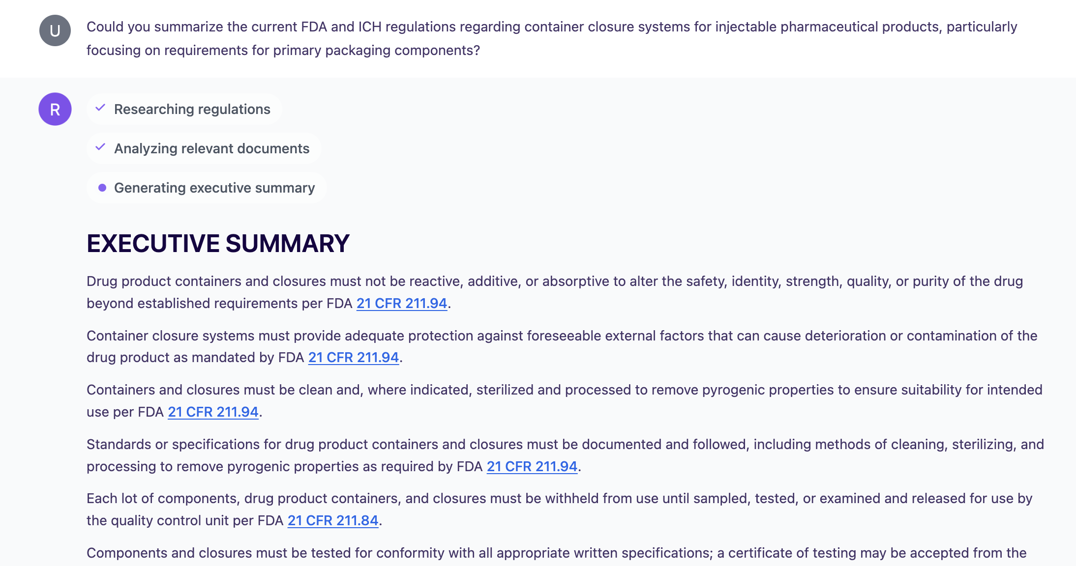 RegFast chat interface